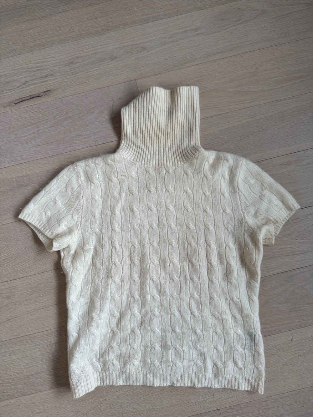 Ralph Lauren Cream Cable-Knit Short Sleeve Turtleneck